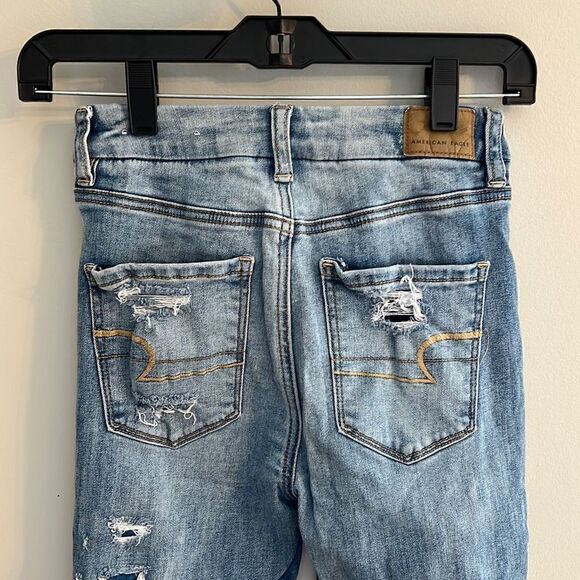 American Eagle Curvy Hi-Rise Jegging Next Level Stretch Jeans Destroyed, 00 Shor - Picture 7 of 12